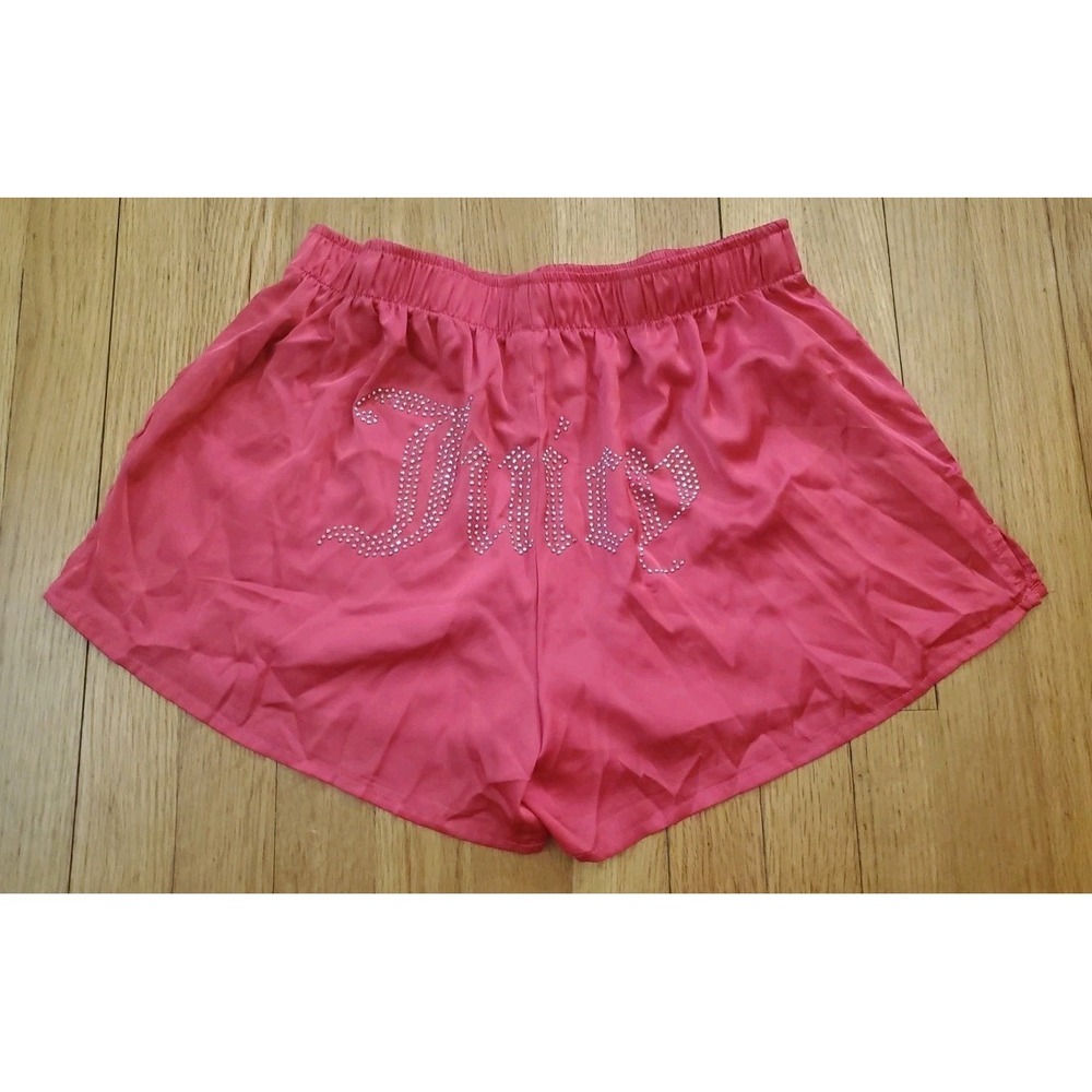 Juicy Couture Pink Satin Sleep Shorts Sz Large Rhinestone Logo On Back Lounge‎